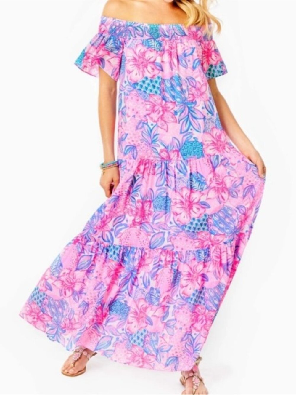 Lilly Pulitzer Pink and Blue Smocked Maxi Dress